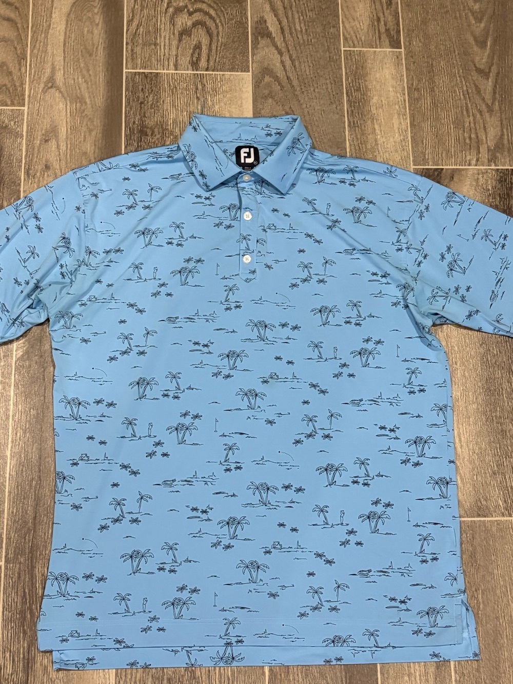 FootJoy Light Blue Palm-Print Short Sleeve Golf Polo